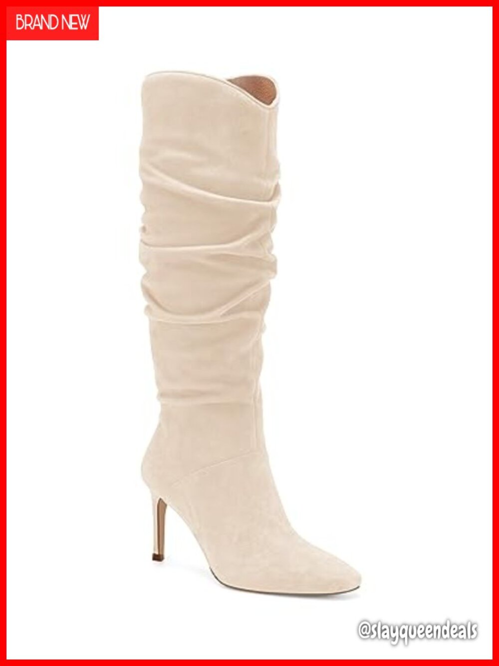 Faux Suede Knee High Stiletto Heel Slouchy Boots Side Zipper